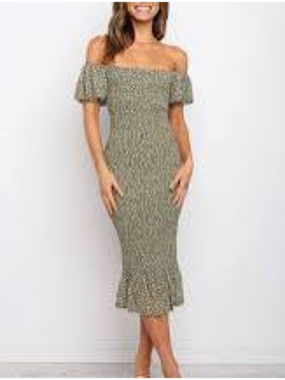 Petal & Pup Olive Green One-Shoulder Midi Dress with Ruffle Hem